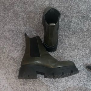 Zara olive / army green and black lug sole booties. Comes up to low/mid calf